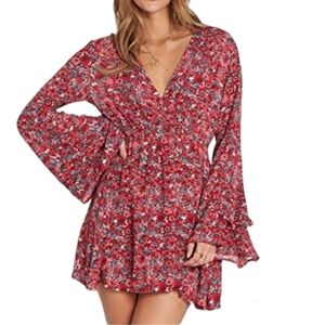 Billabong Floral Bell Sleeve Flowy Mini Dress